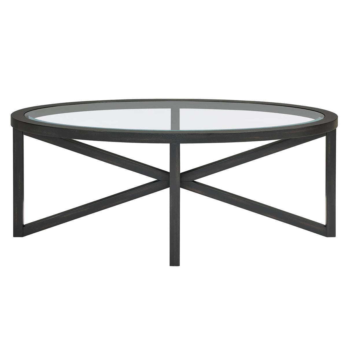 Modern Glass Coffee Table with Solid Wood Base - Clear/Light Wood