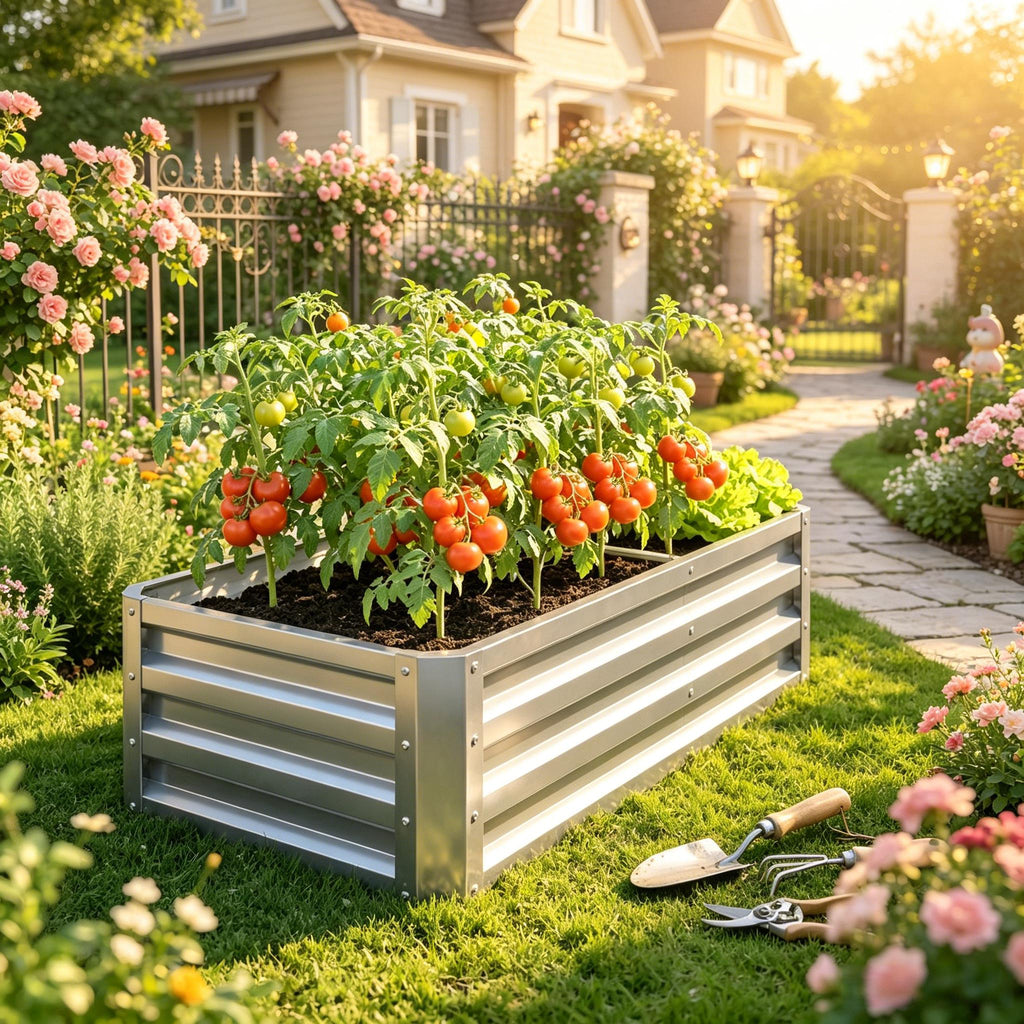Galvanized Raised Garden Bed with Open Bottom - Silver