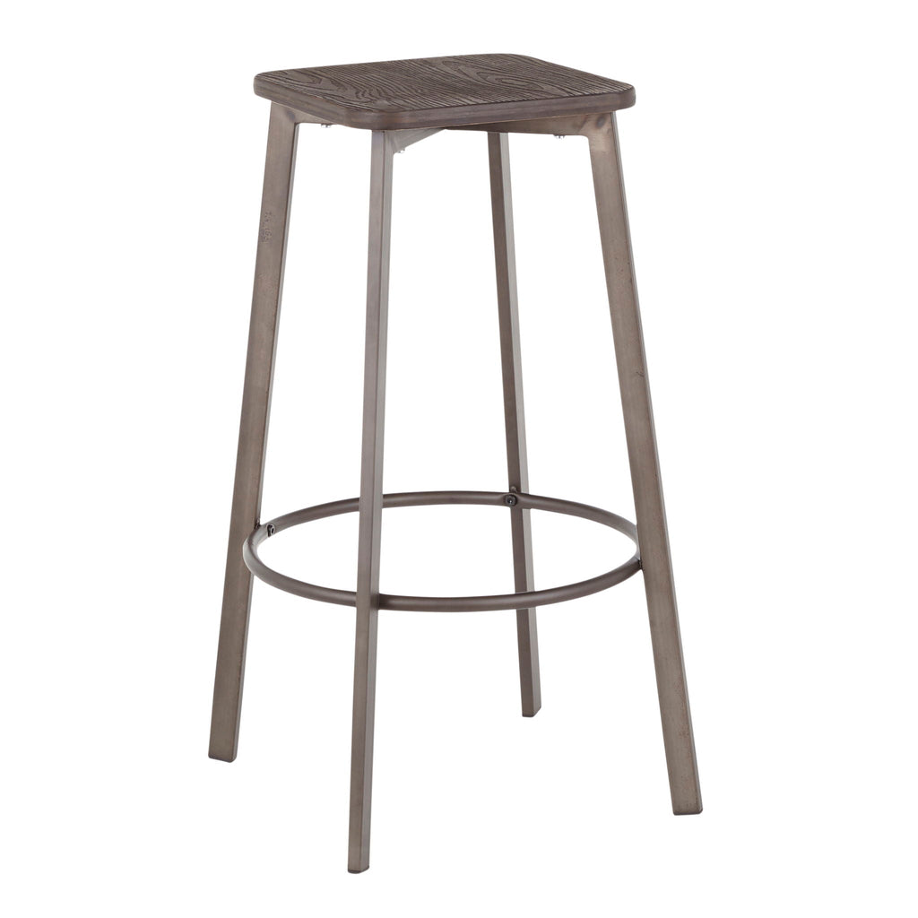 Espresso Industrial Square Barstool Set of 2 with Metal Base - Espresso