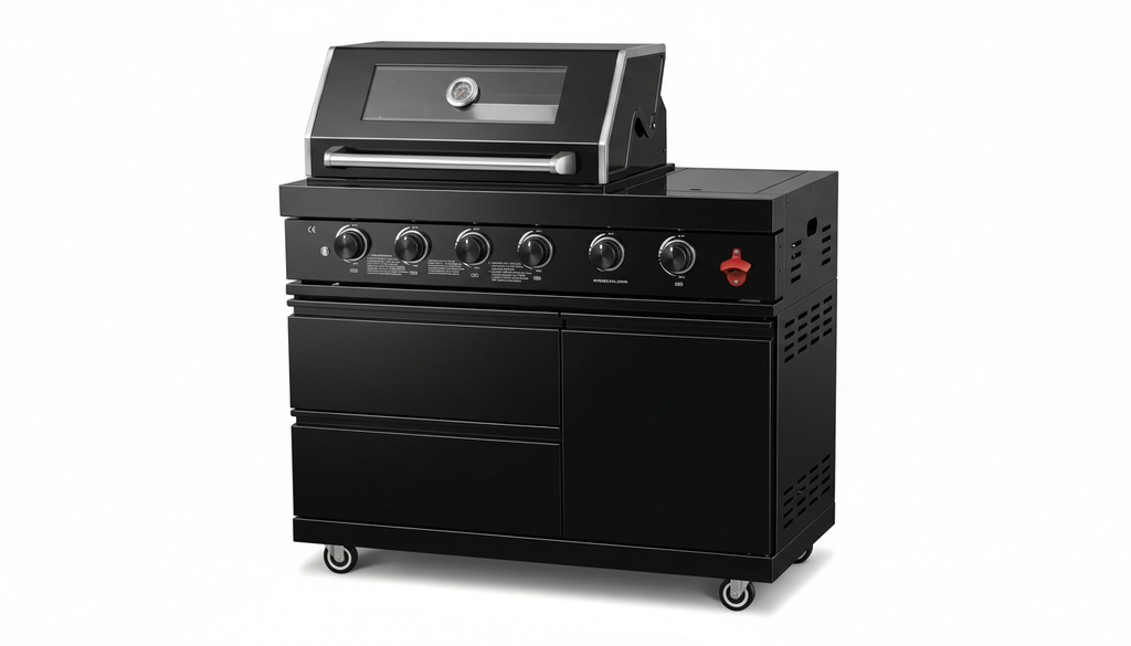 46-Inch Stainless Steel Outdoor BBQ Grill with Soft-Close Drawers - Black