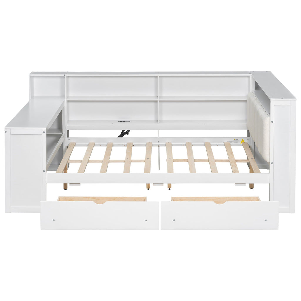 Platform Storage Bed with Shelves, Desk, Charging Station & LED - Full Size