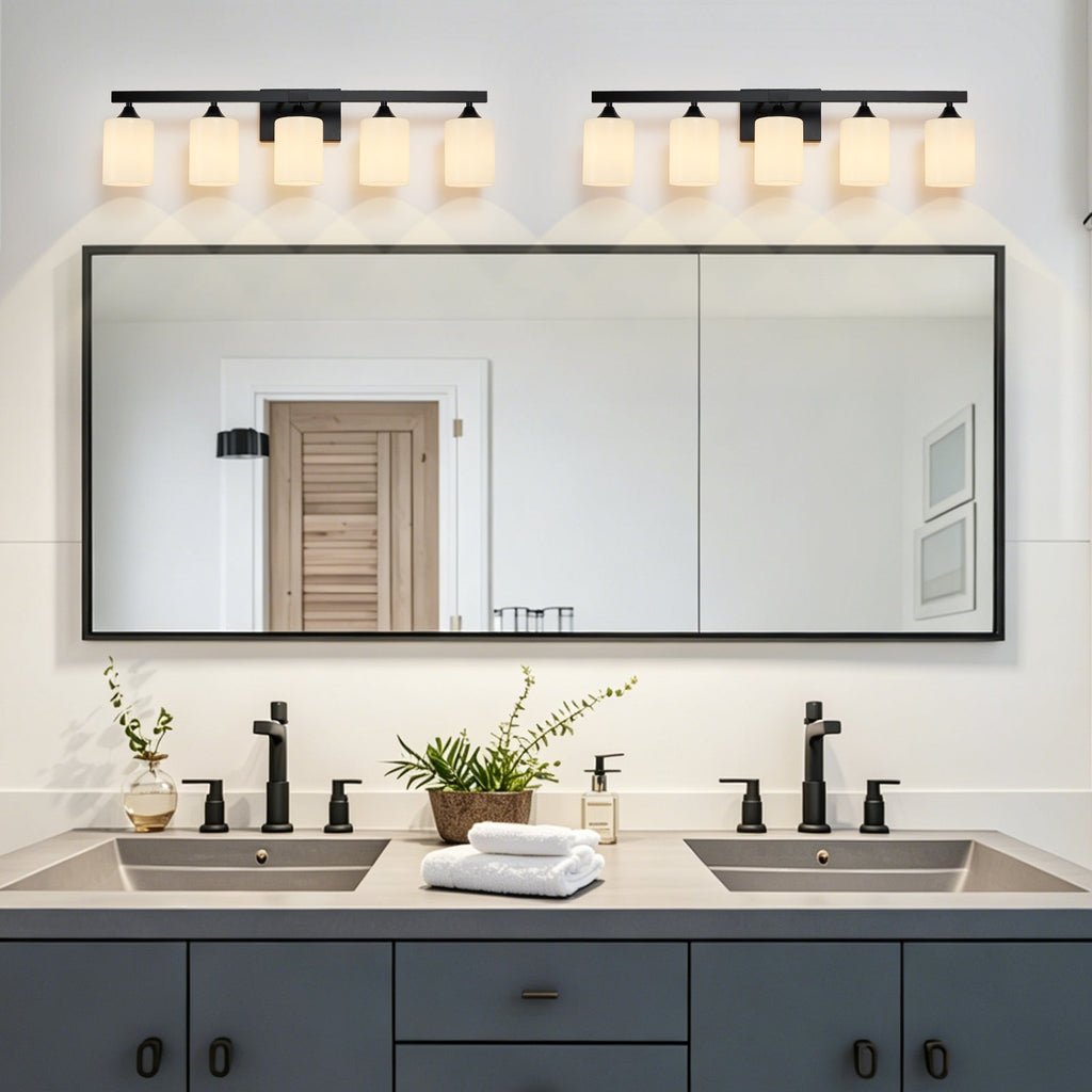 5-Light Bathroom Lighting with Matte Black Finish - Black