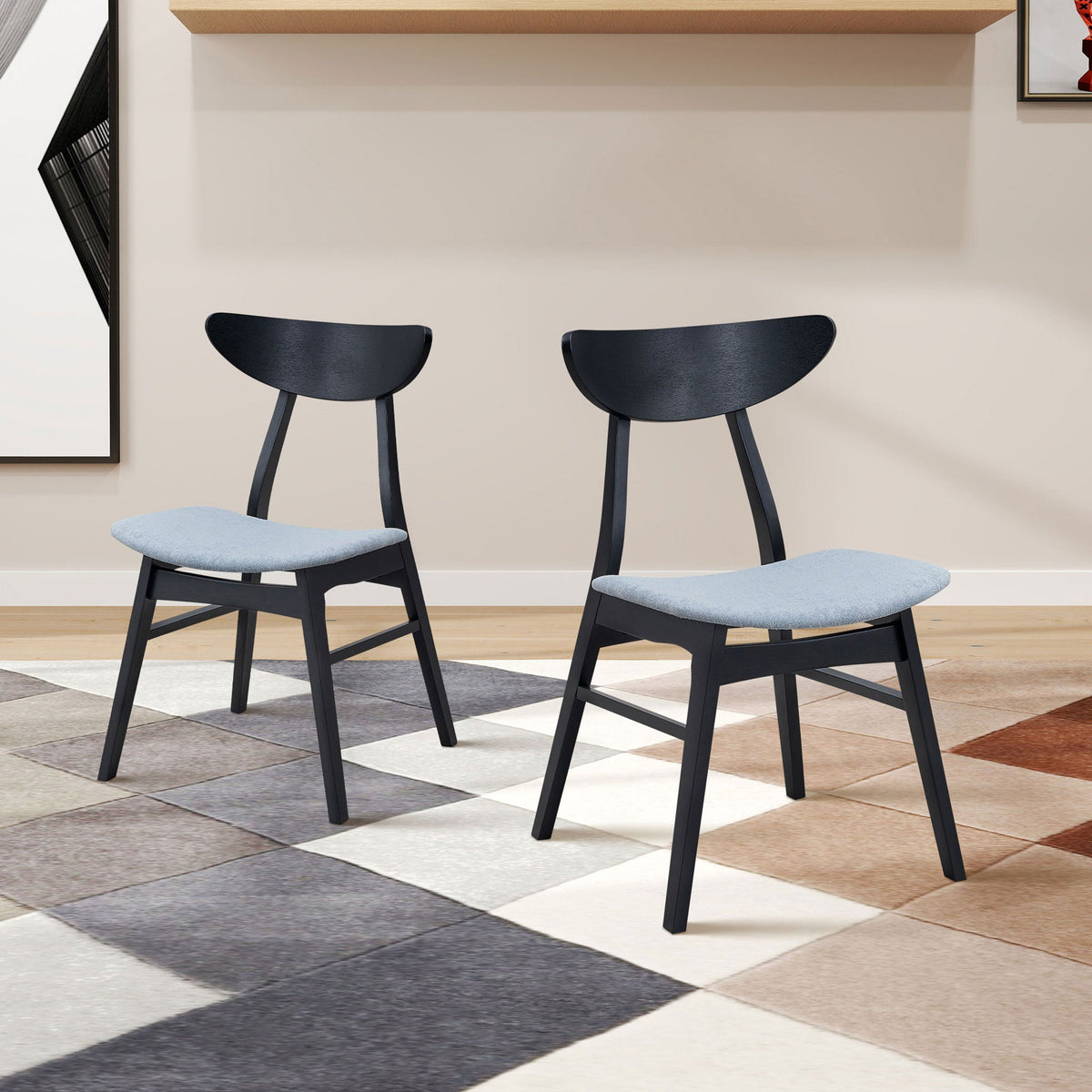 Wooden Dining Chairs Set of 2 with Soft Upholstery - Baby Blue