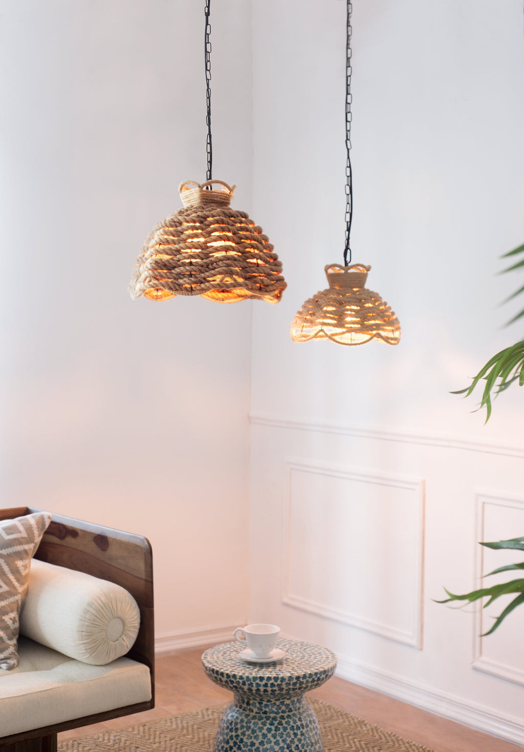 Rope Woven Chandelier Set with Natural Hemp Rope - Brown