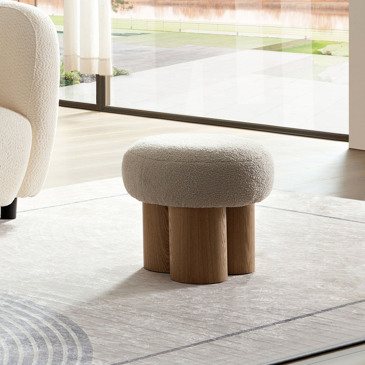 Versatile Mushroom Stool Ottoman with Cushion - Dark Brown, White, Beige