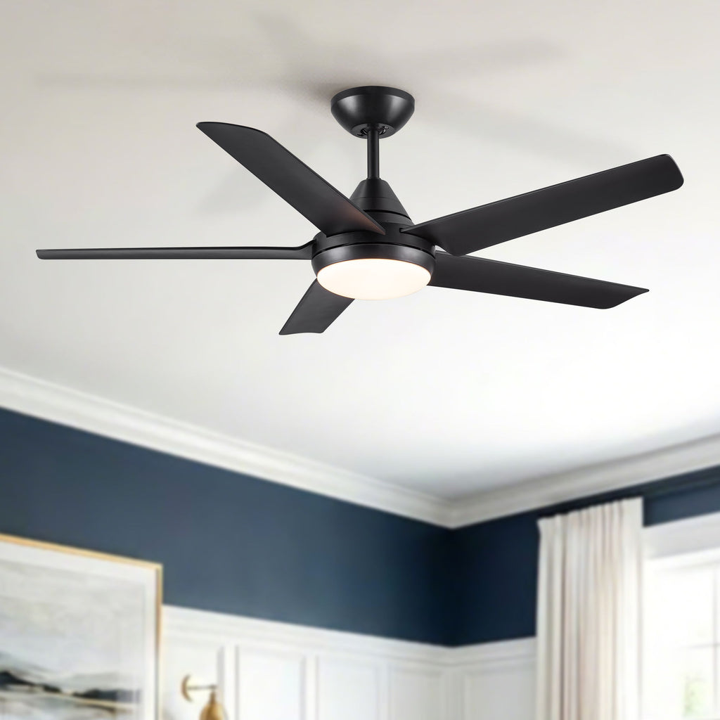48" Black Ceiling Fan with Dimmable LED Light and Remote Control - Reversible Motor