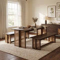 Walnut Rubber Wood Dining Set with Plastic Rattan Accents - Walnut