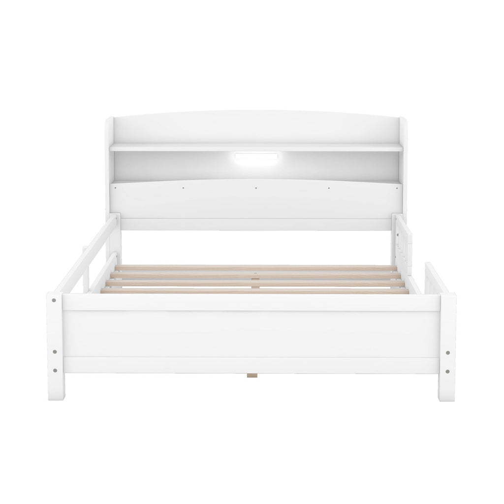 Wood Platform Storage Bed with LED Light & Storage Headboard - White or Dark Gray