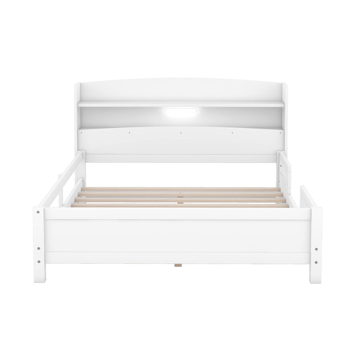 Wood Platform Storage Bed with LED Light & Storage Headboard - White or Dark Gray