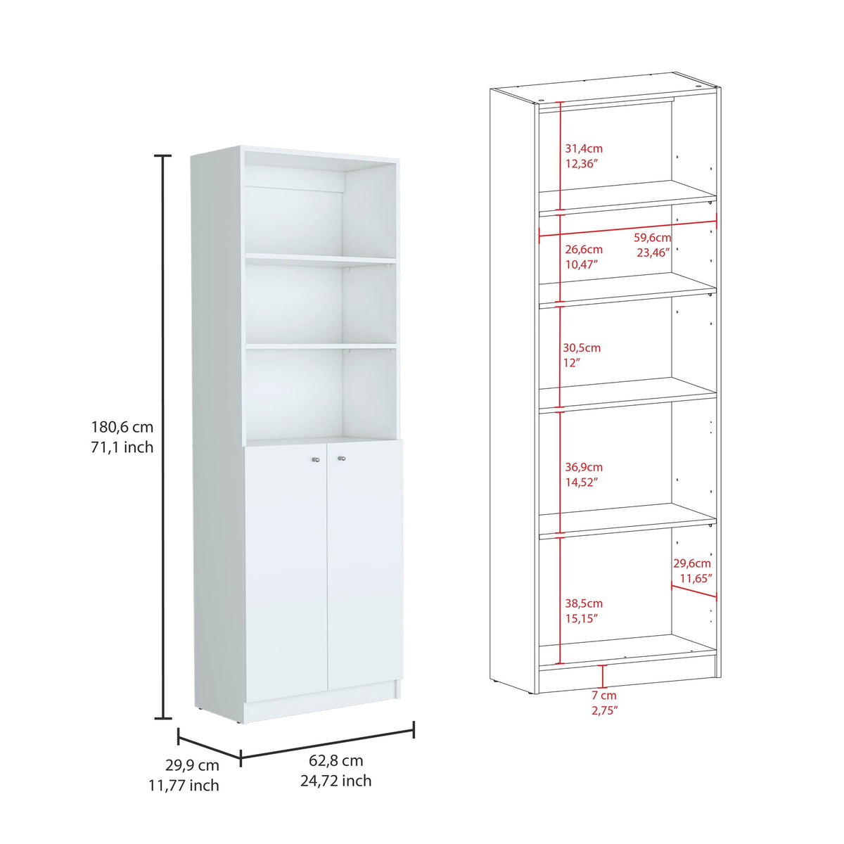 3 Piece Living Room Set with Bookcases - Spacious Design - White