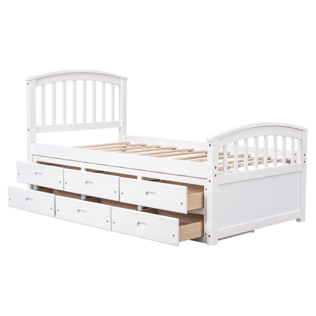 Solid Wood Twin Storage Bed with 6 Drawers - Multiple Colors