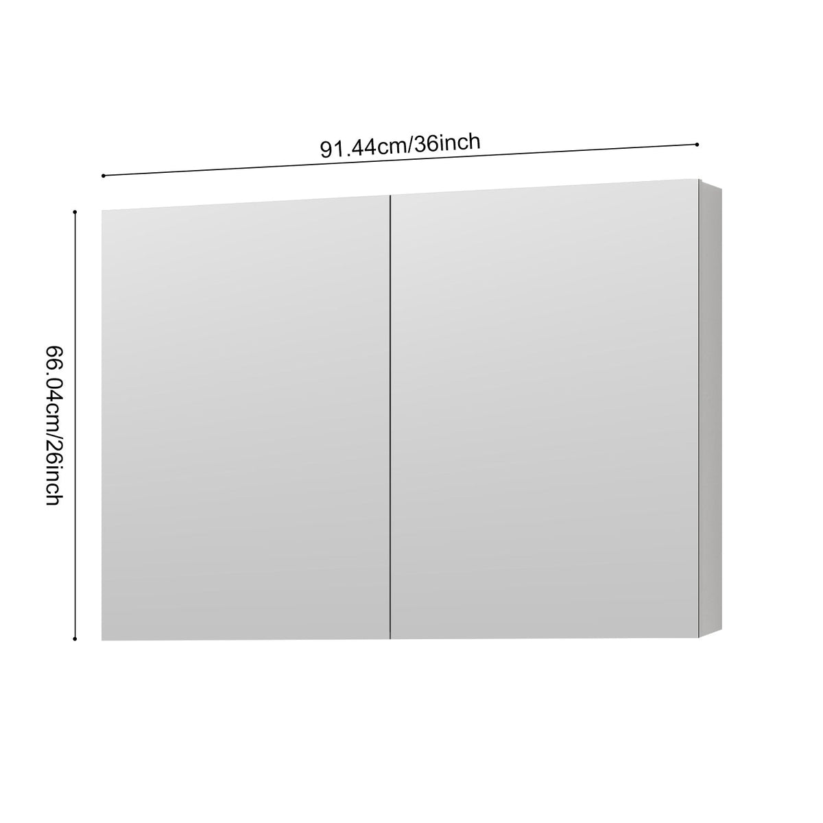36" W x 26" Surface Frameless Mirror Medicine Cabinet with Soft-Closing Hinges