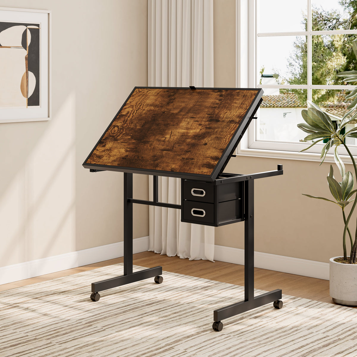 Jigsaw Puzzle Table with Storage and Drawers - Black Metal & MDF