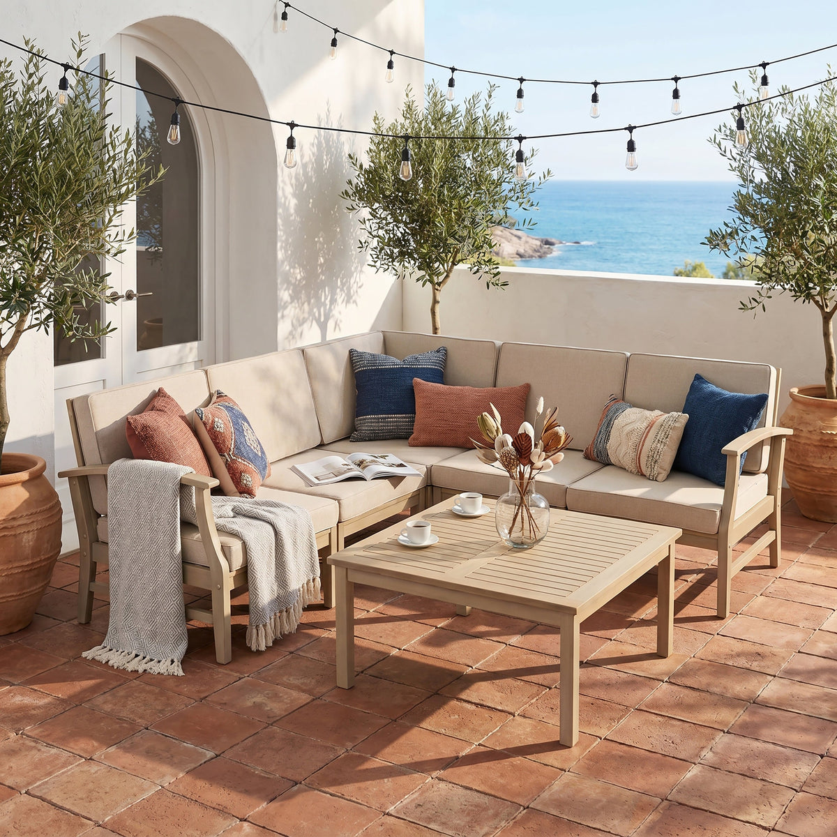 Perla 6-Pcs Sofa Set with Modular Weather-Resistant Design - Acacia Wood