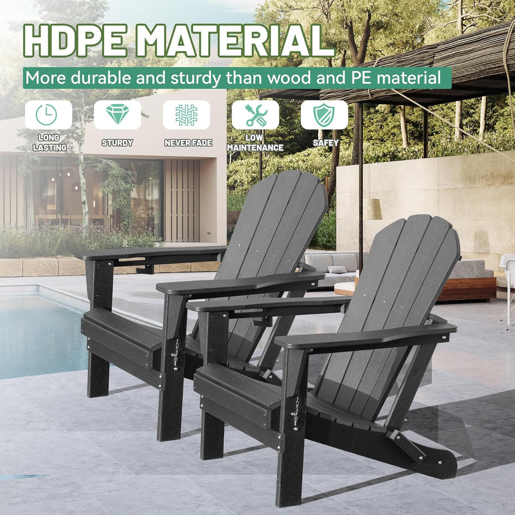 Adirondack Chairs Set of 2 with Cup Holder - Gray