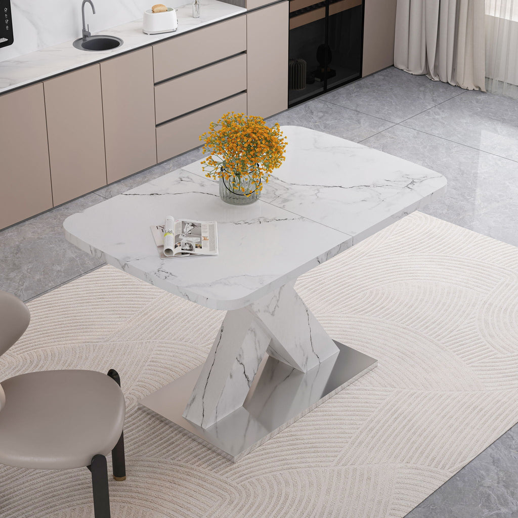 Modern Rectangle Dining Table with Stretchable Top and X Shape Legs - White or Black