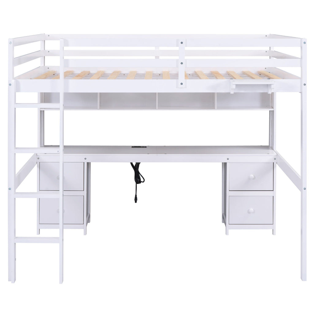 Loft Bed with Desk, Cabinets, Drawers and Charging Station - Full Size
