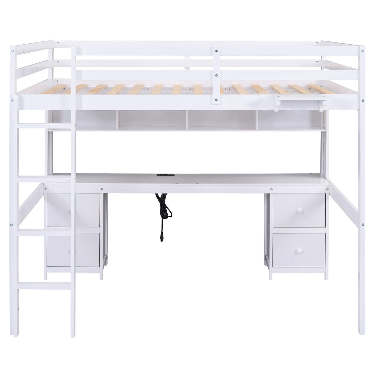 Loft Bed with Desk, Cabinets, Drawers and Charging Station - Full Size