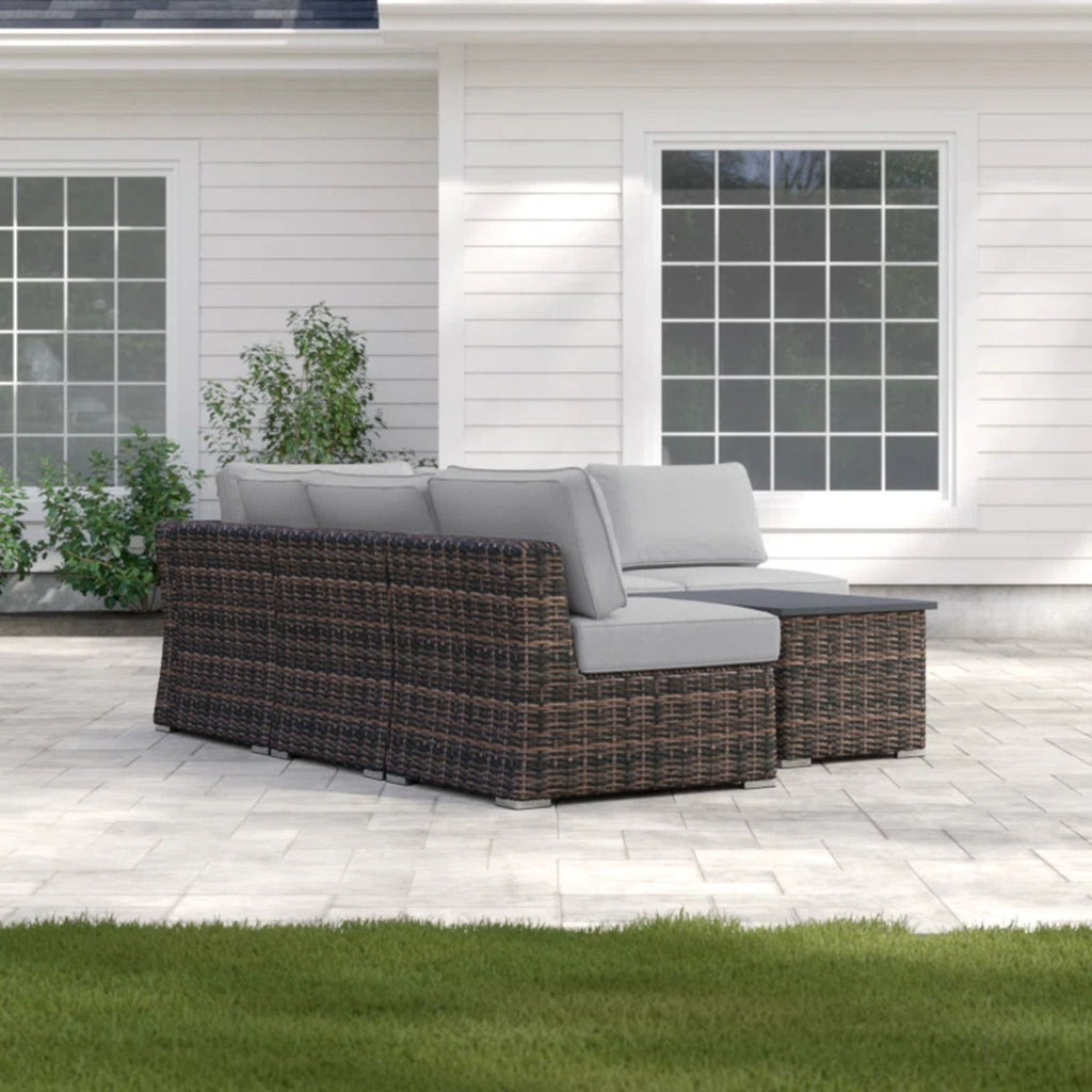 Wicker Sectional Sofa with Cushions and Table - Gray