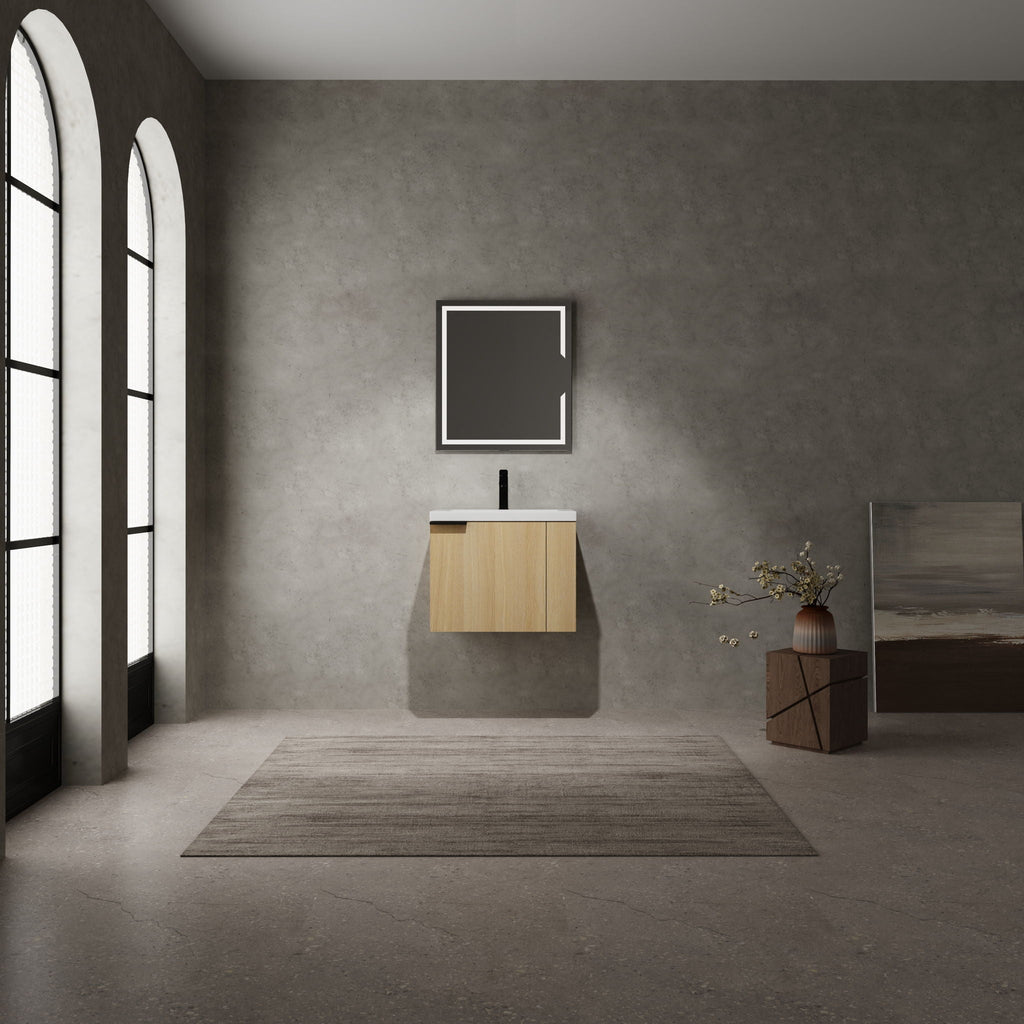 Modern Bathroom Vanity with Side Storage - Light Brown or White