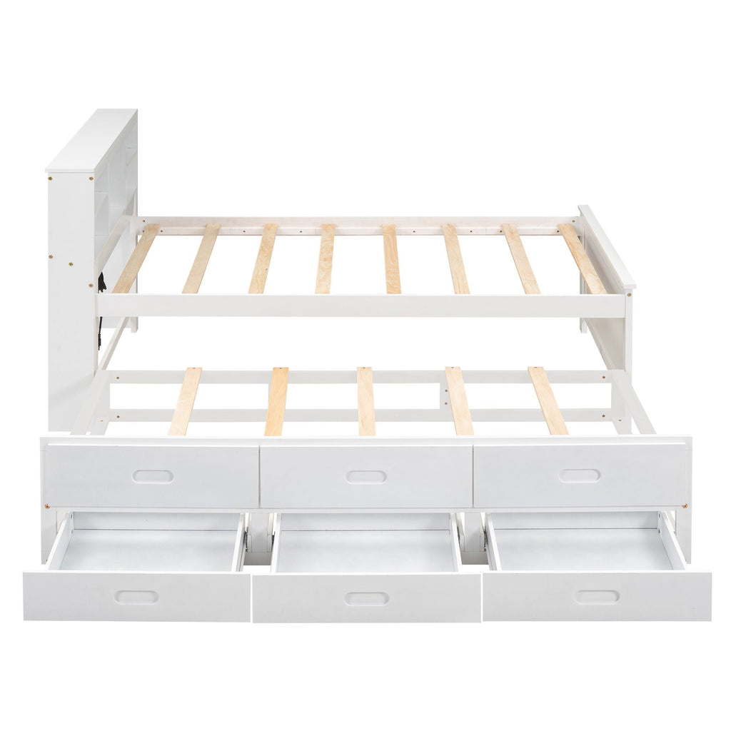 Platform Bed with Storage Headboard, USB, Trundle & 3 Drawers - Twin or Full