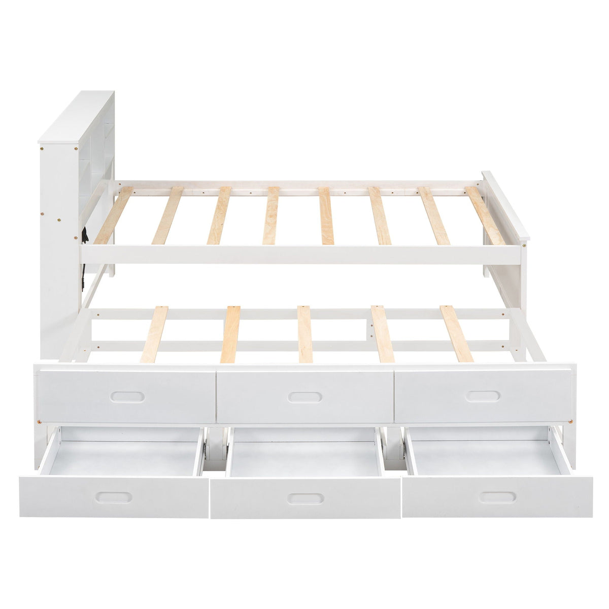 Platform Bed with Storage Headboard, USB, Trundle & 3 Drawers - Twin or Full