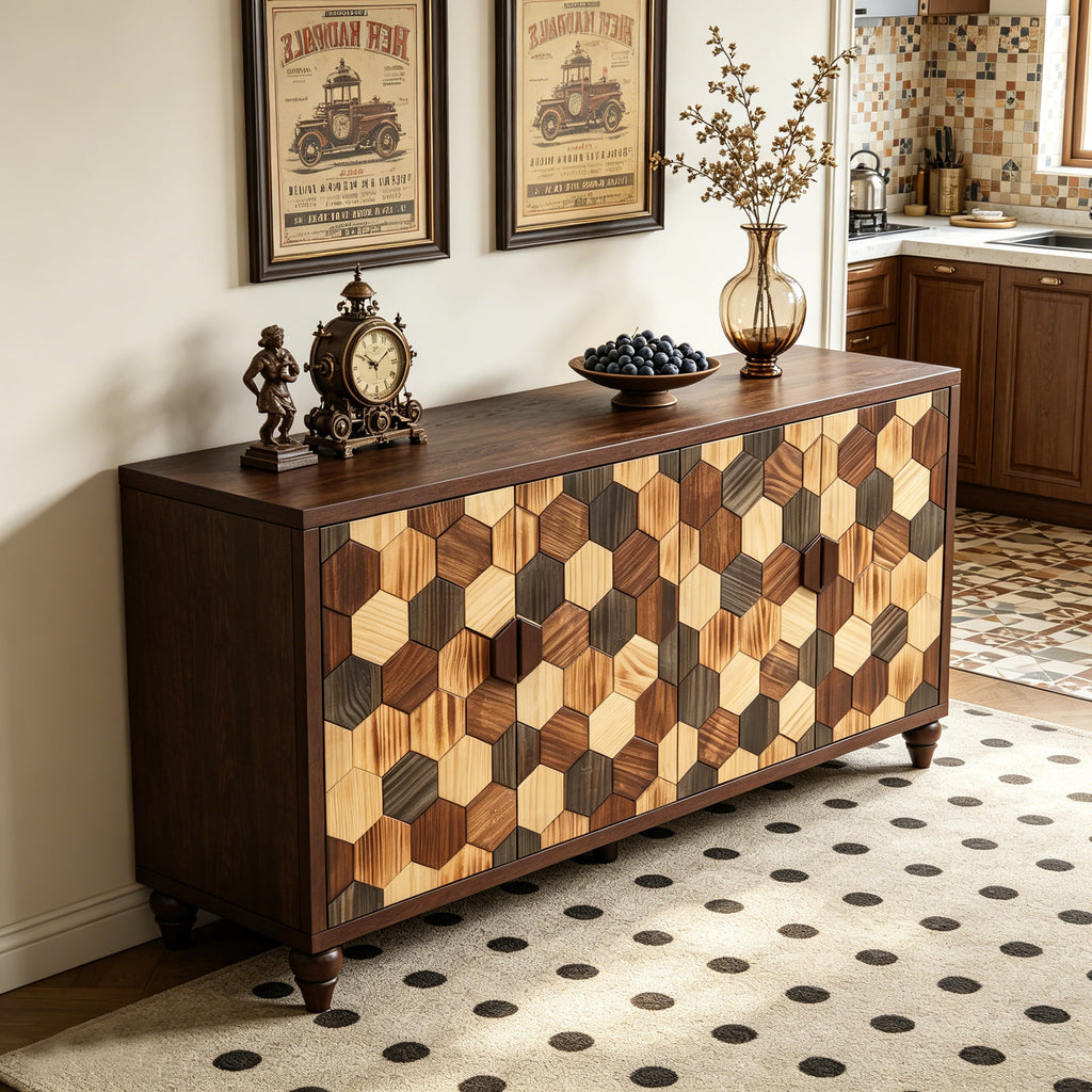 Honeycomb Pattern Sideboard Cabinet with Ample Storage - 59.8" Wide