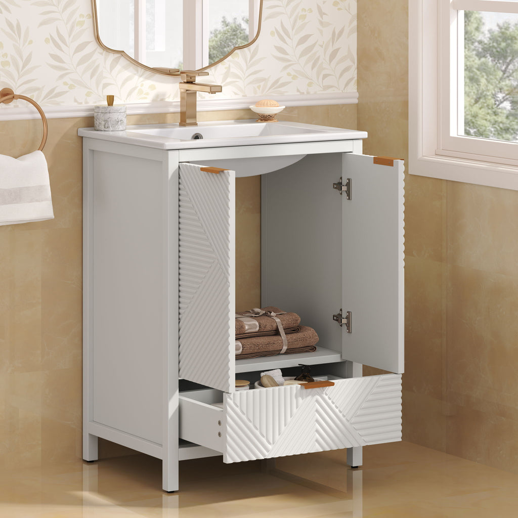 Modern Bathroom Vanity with Sink Combo – Compact Storage - Dark Brown or White