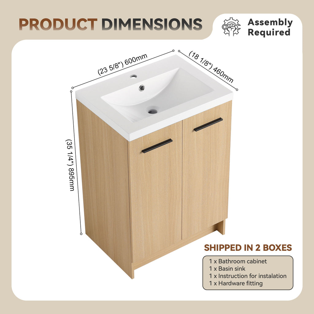 Floating Bathroom Vanity With Sink, Wall Mounted Double Door Storage - Light Brown