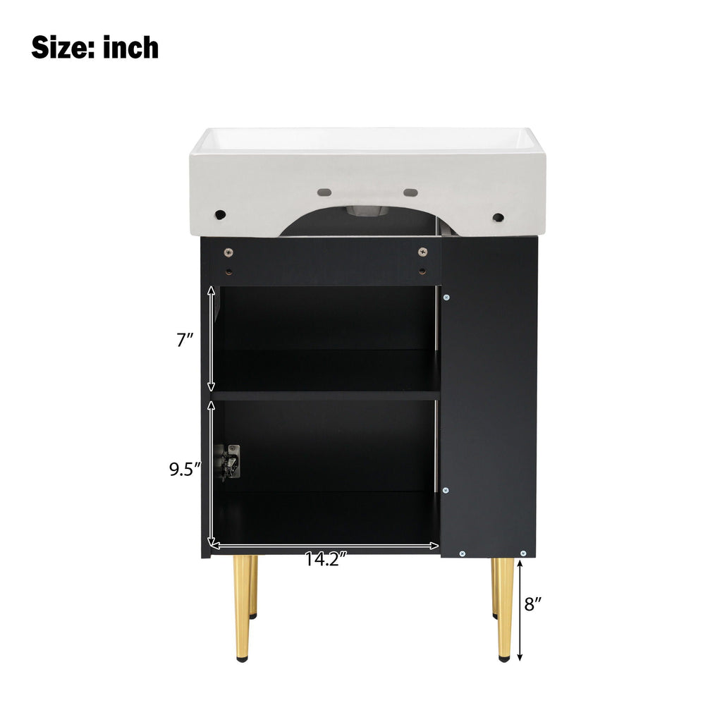 Bathroom Vanity with Single Ceramic Sink and Side Storage - Multiple Colors
