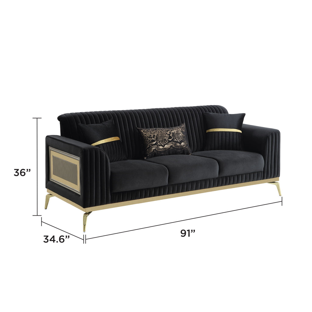 Antigua 2 Piece Living Room Set with Plush Cushions and Metal Accents - Black or Light Brown