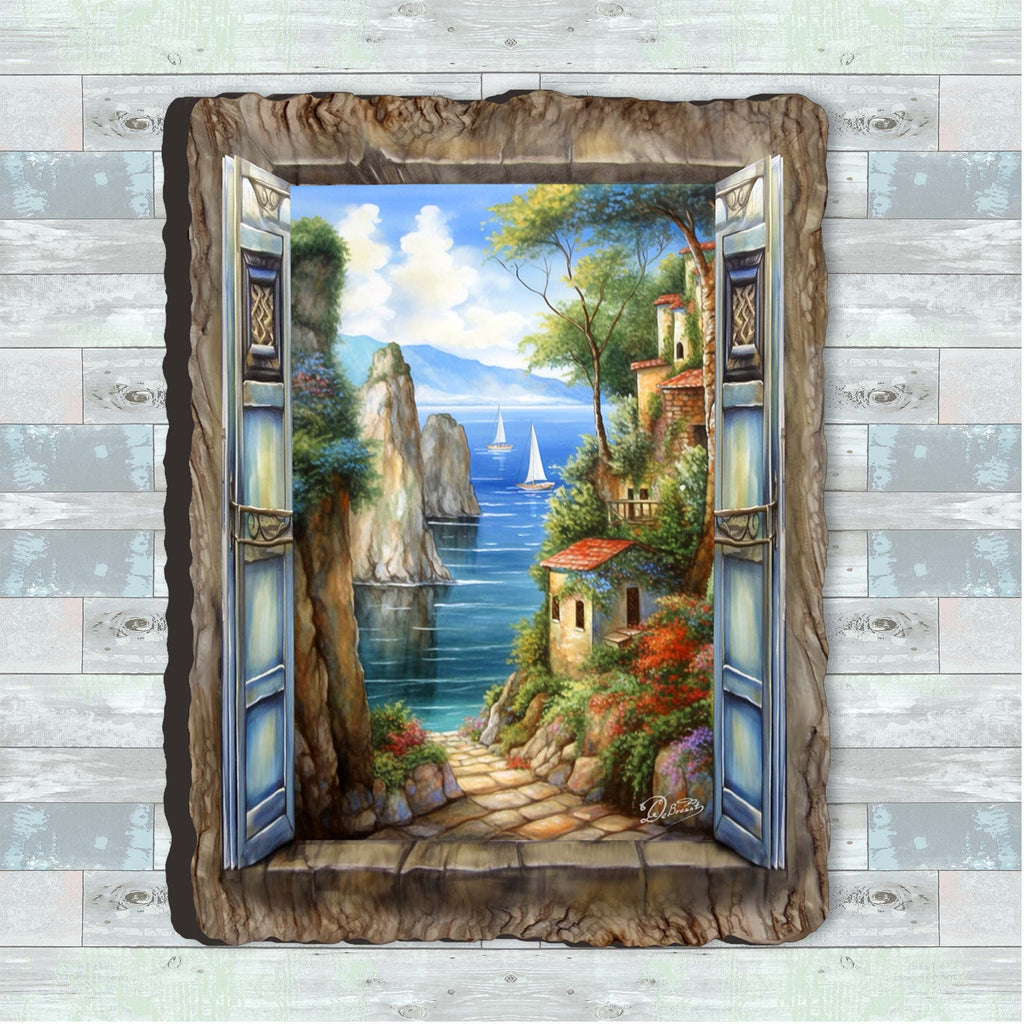 Seaside Town Window Wall Art by G. DeBrekht Coastal Decor - 8492105W