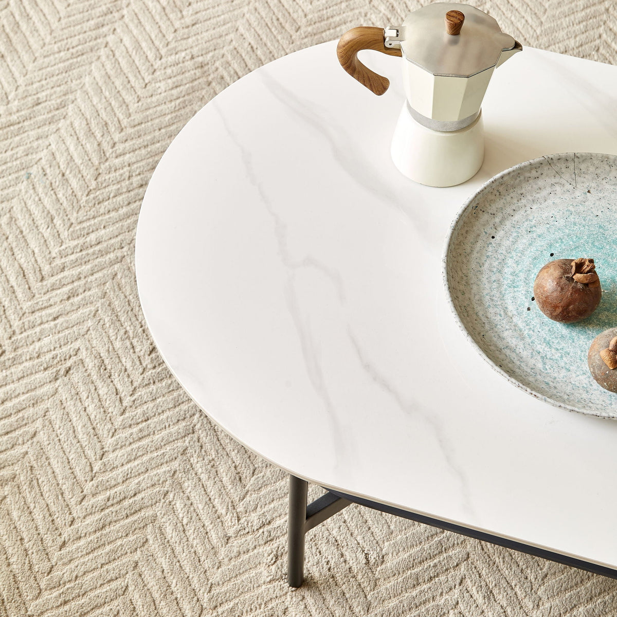Contemporary Coffee Table with Sintered Stone Surface and Double Layer - White / Gray