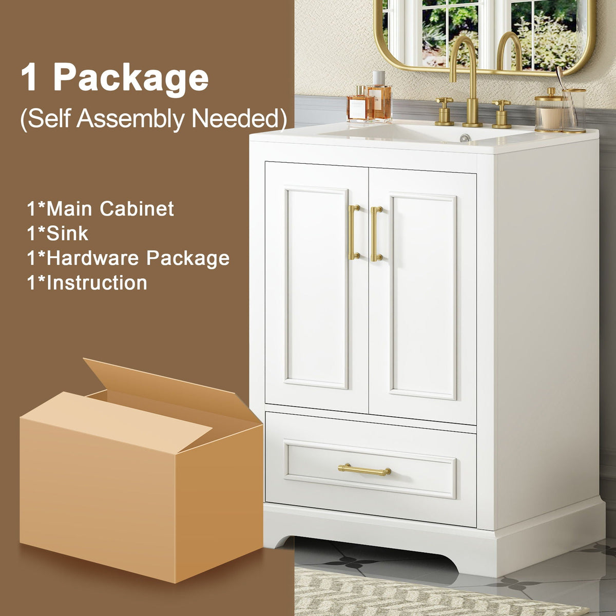Bathroom Vanity with Sink and Soft Close Doors - White, Black, Green, or Gray