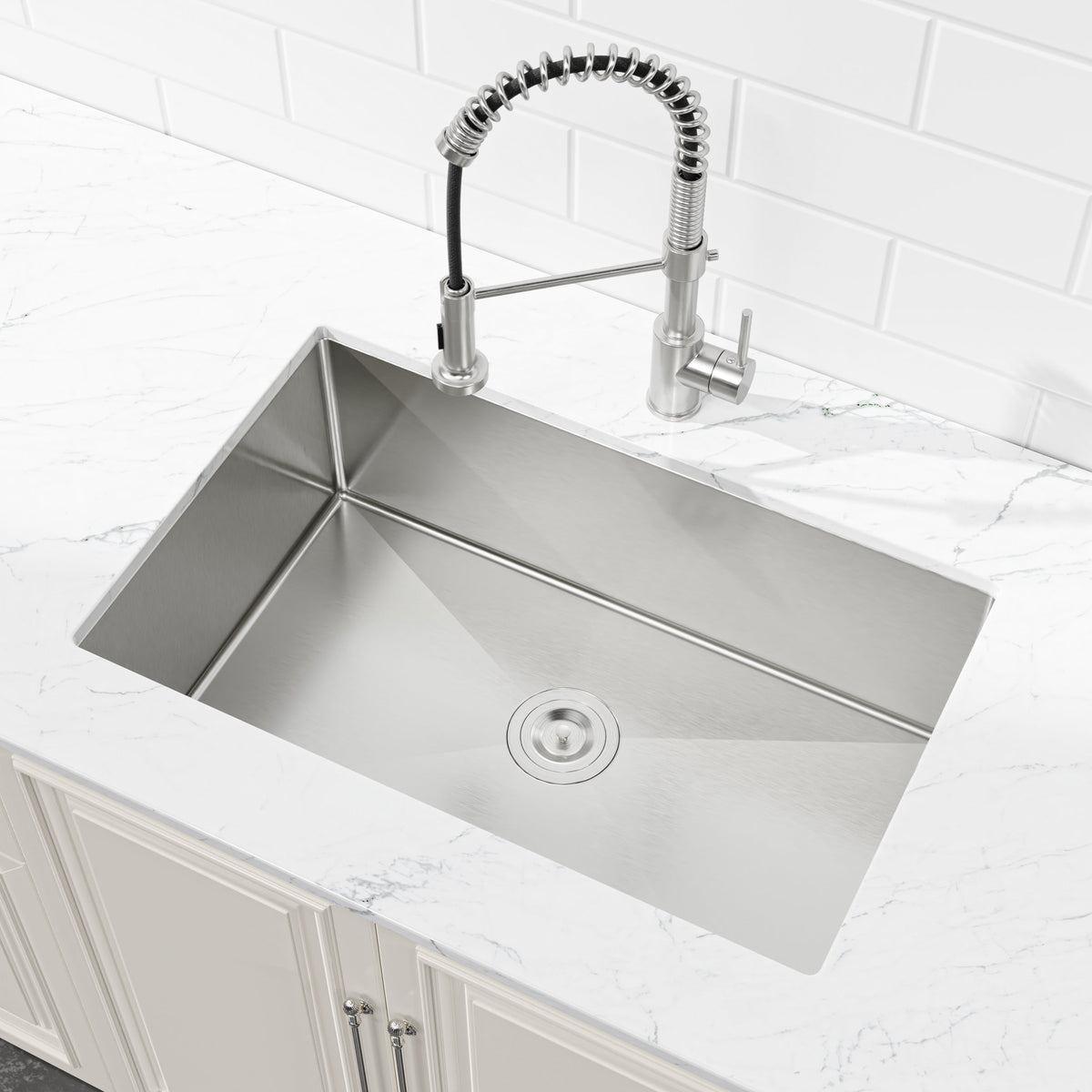 Stainless Steel Kitchen Sink with Single Bowl - Brushed Nickel