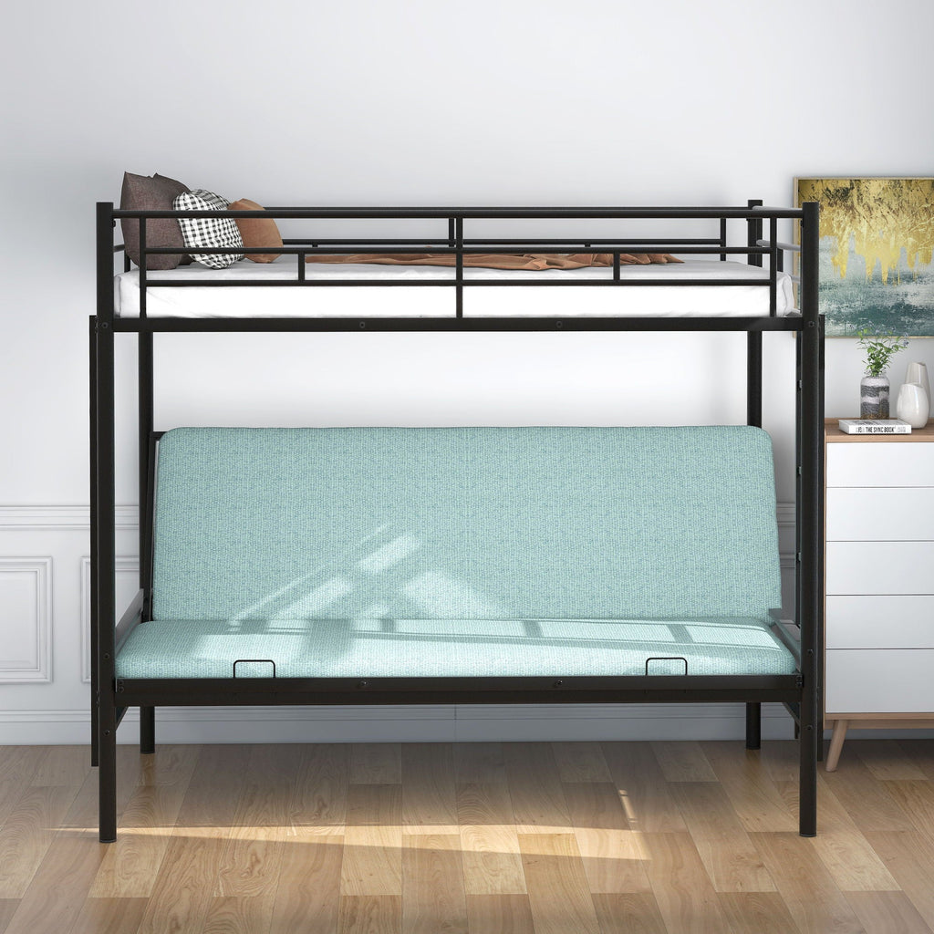 Twin Over Full Bunk Bed with Convertible Futon Sofa - Black