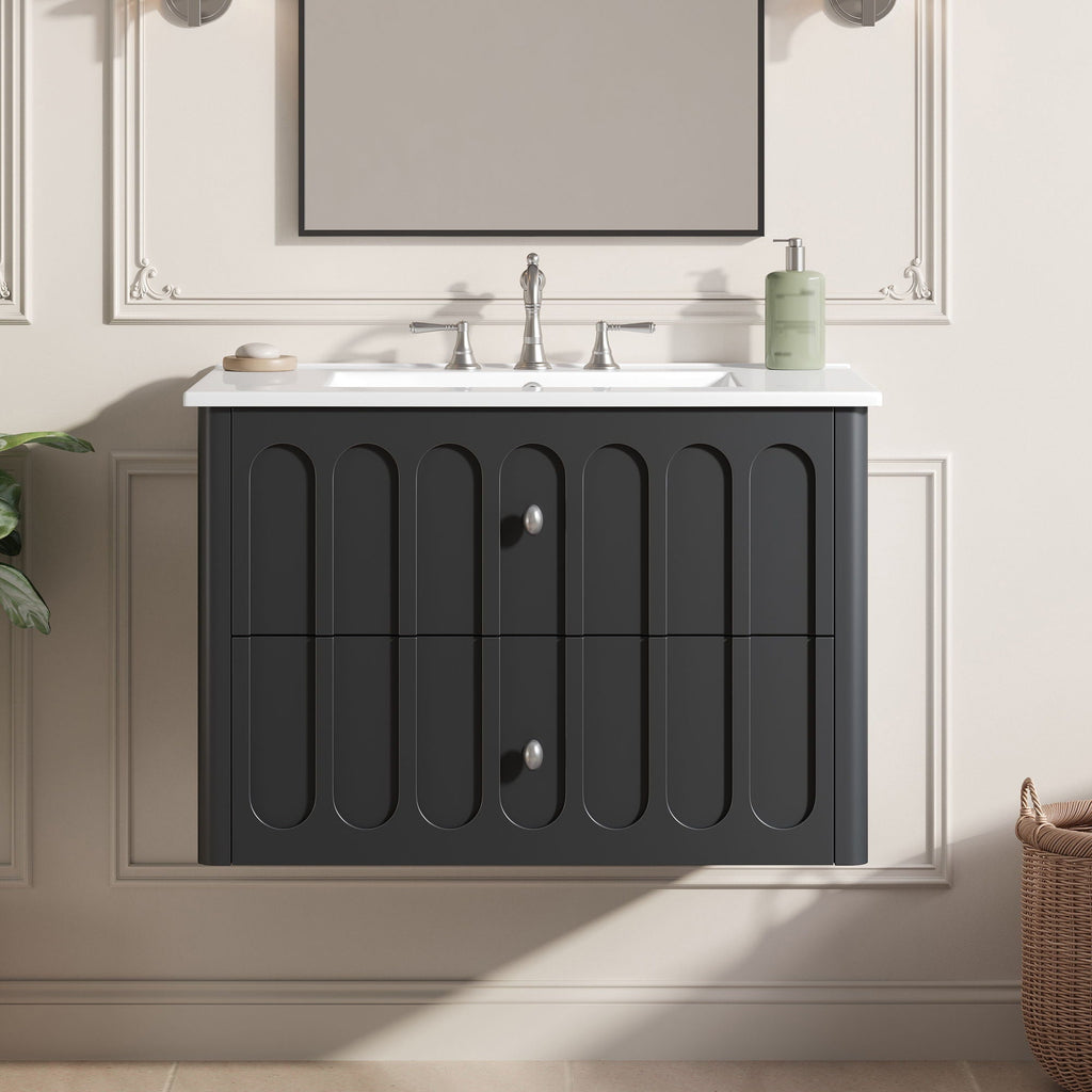 Floating Bathroom Vanity with Soft Close Drawer Slides – White or Black