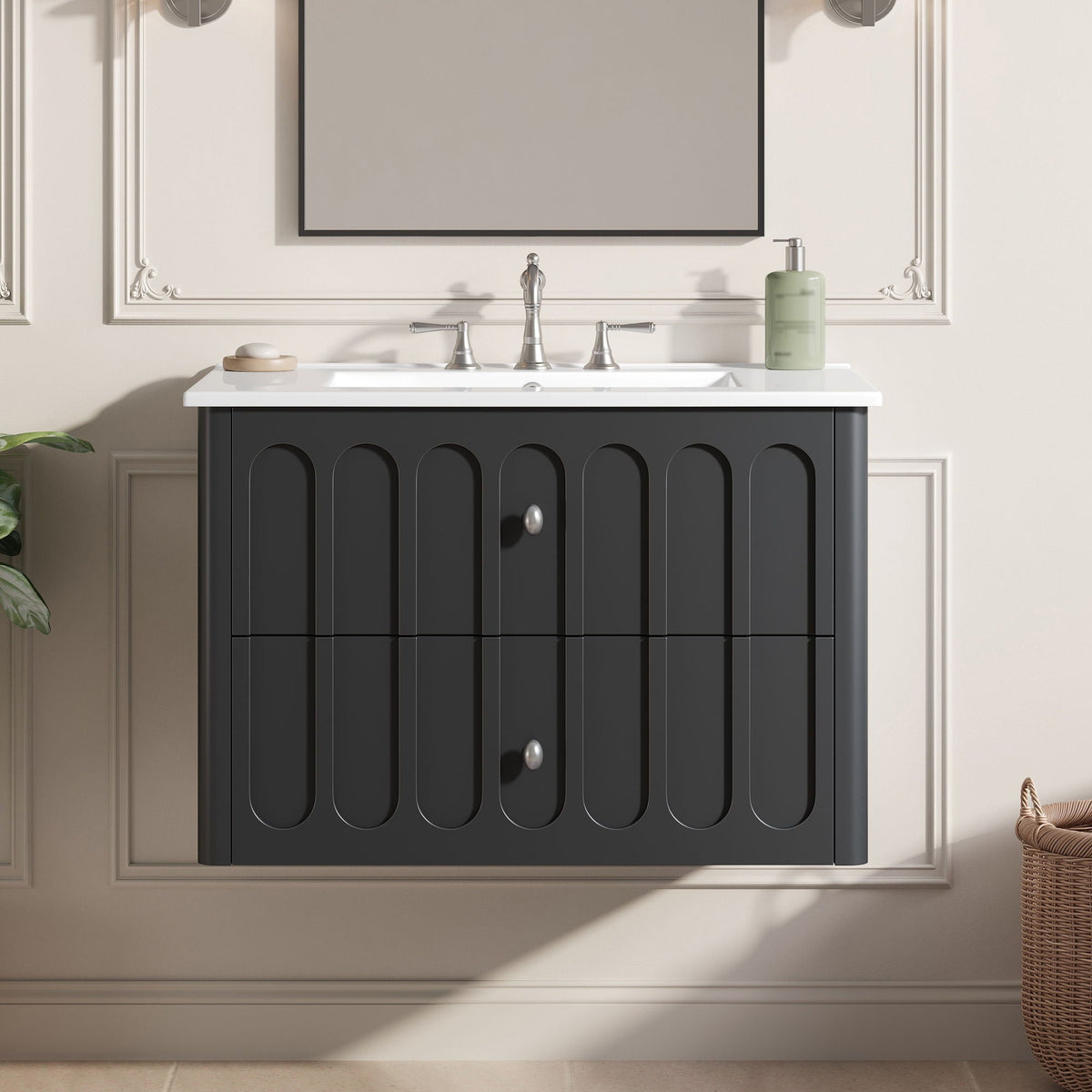 Floating Bathroom Vanity with Soft Close Drawer Slides – White or Black