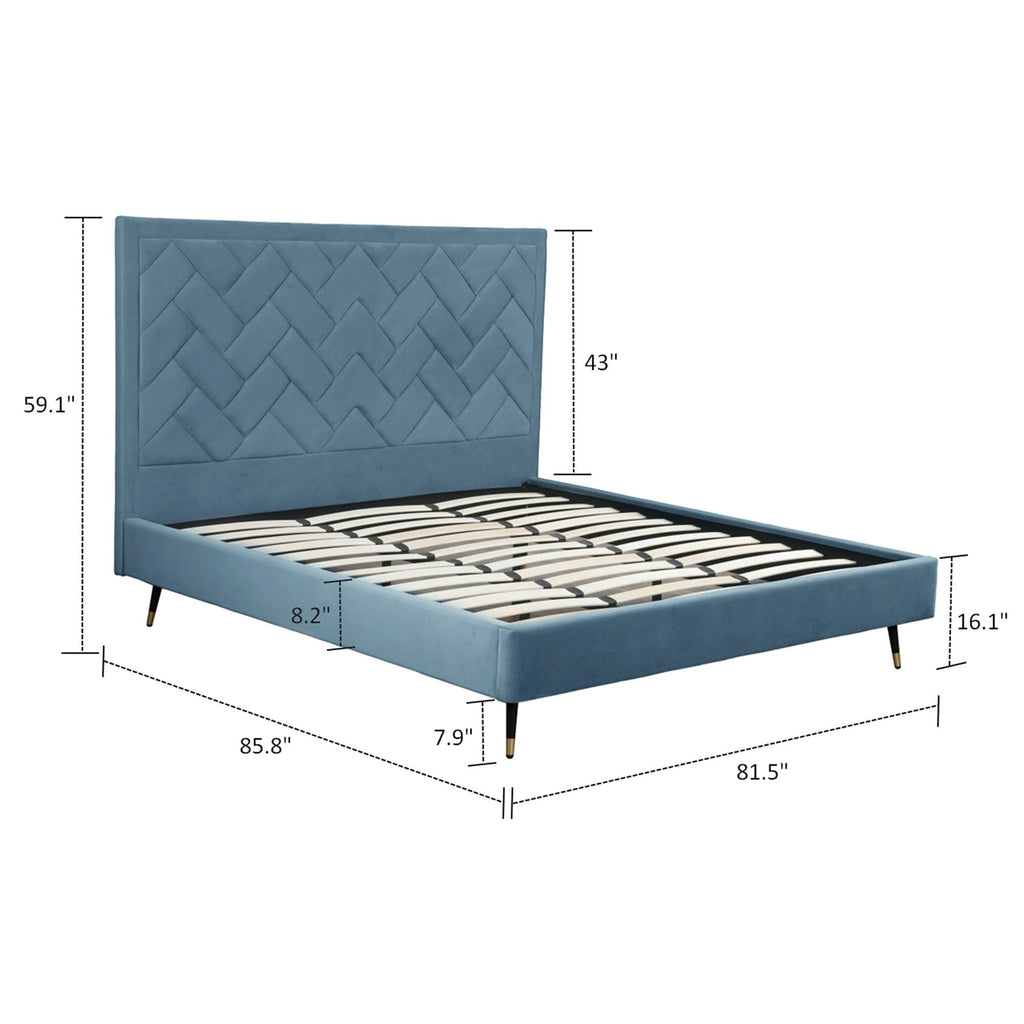 Upholstered Bed with Headboard and Slats - Multiple Colors