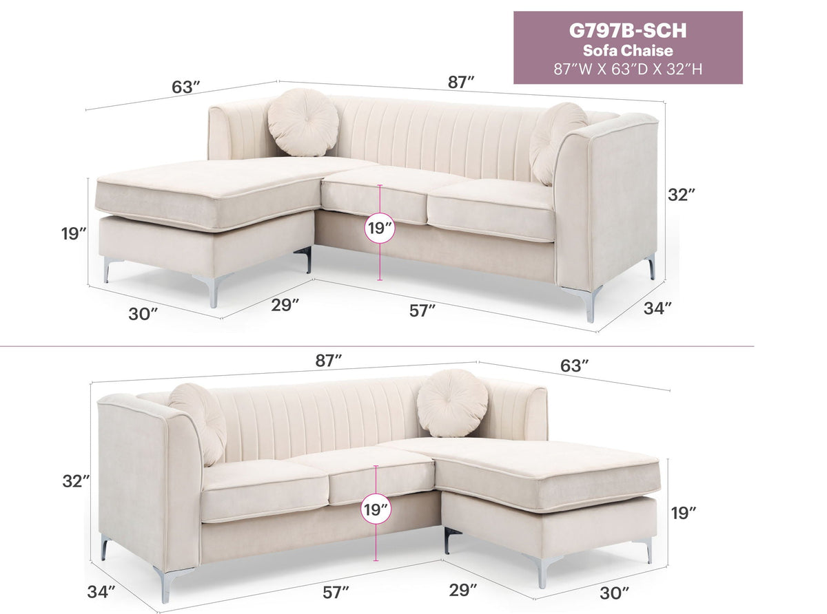 Micro Suede Sofa Chaise with Channel Quilting - Multiple Colors