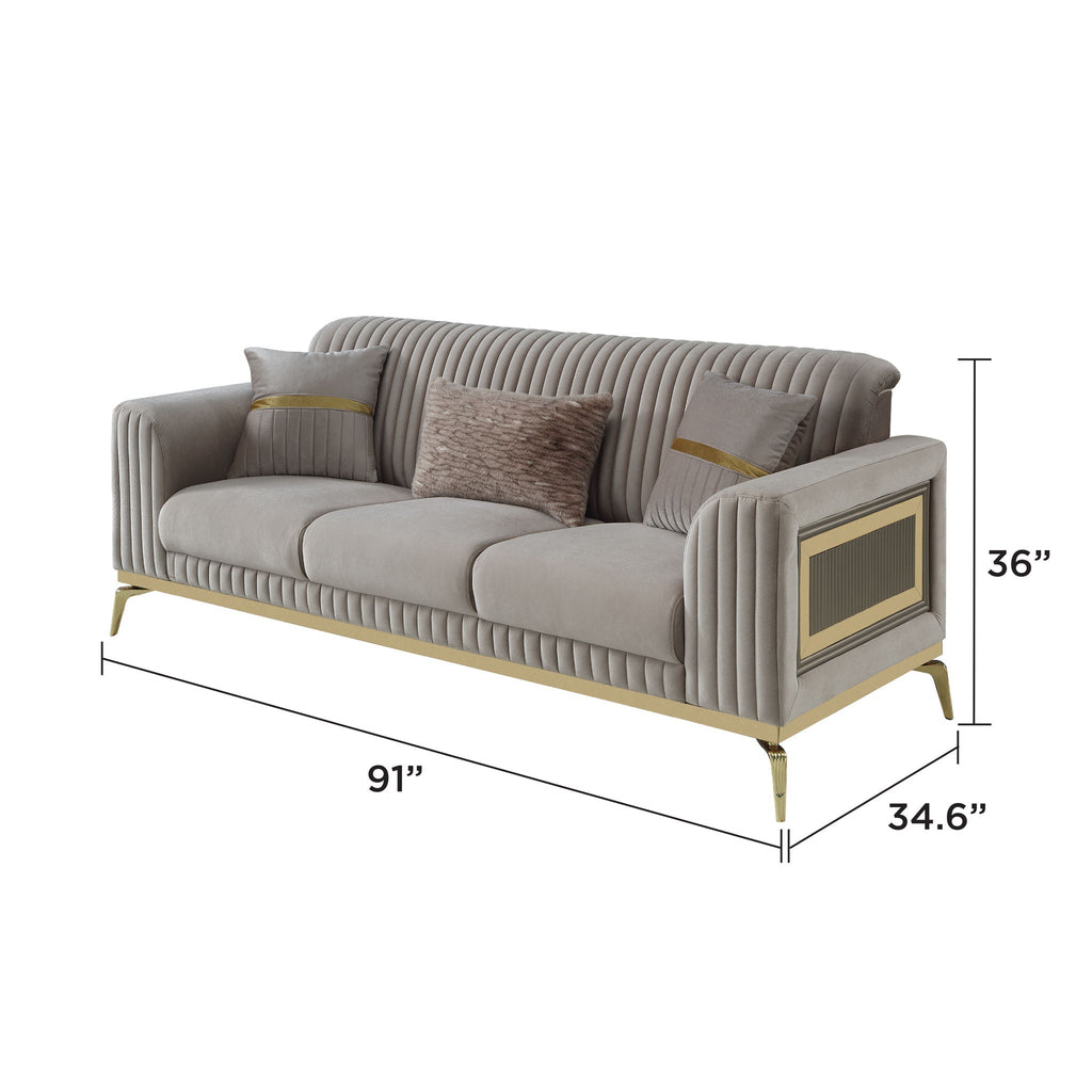 Antigua 2 Piece Living Room Set with Plush Cushions and Metal Accents - Black or Light Brown