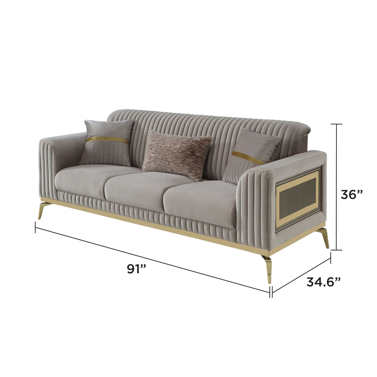 Antigua 2 Piece Living Room Set with Plush Cushions and Metal Accents - Black or Light Brown