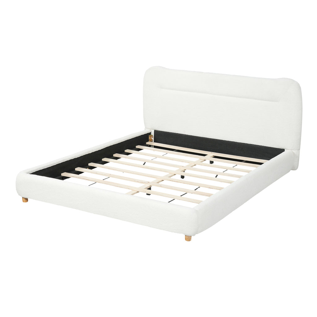 Minimalist Curved Headboard Plush Bed with High-Density Foam - Ivory