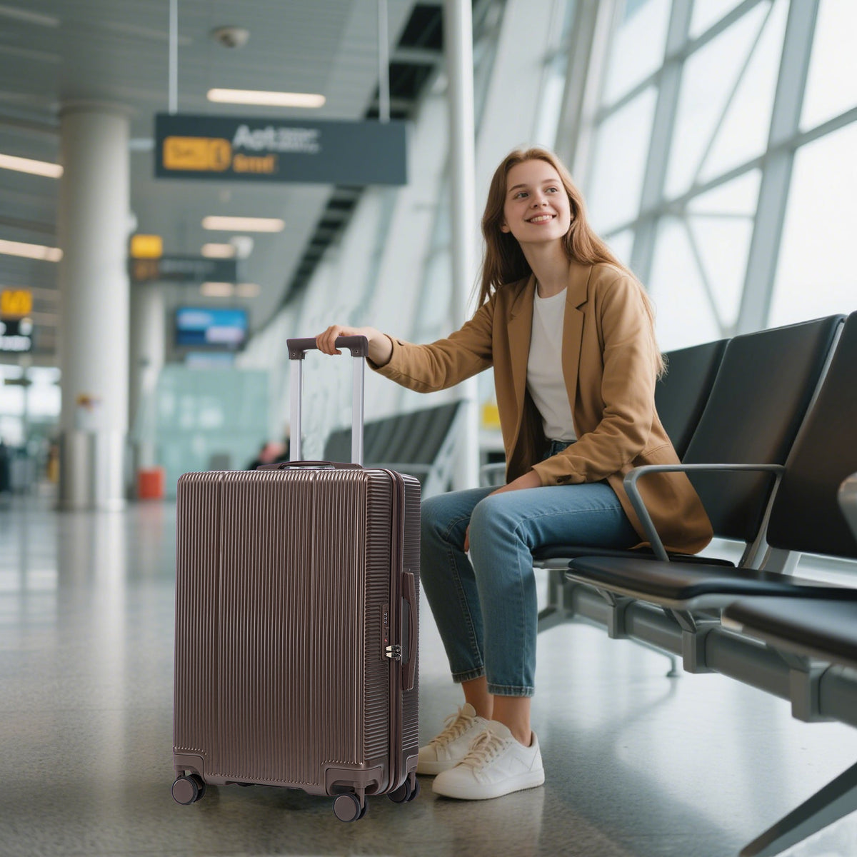 3 Piece ABS Hard Case Luggage Set with Spinner Wheels - Brown