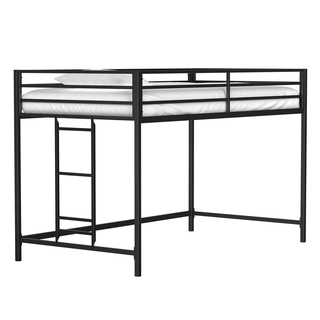 Black Twin Loft Bed with Full-Length Guardrails and Reversible Ladder