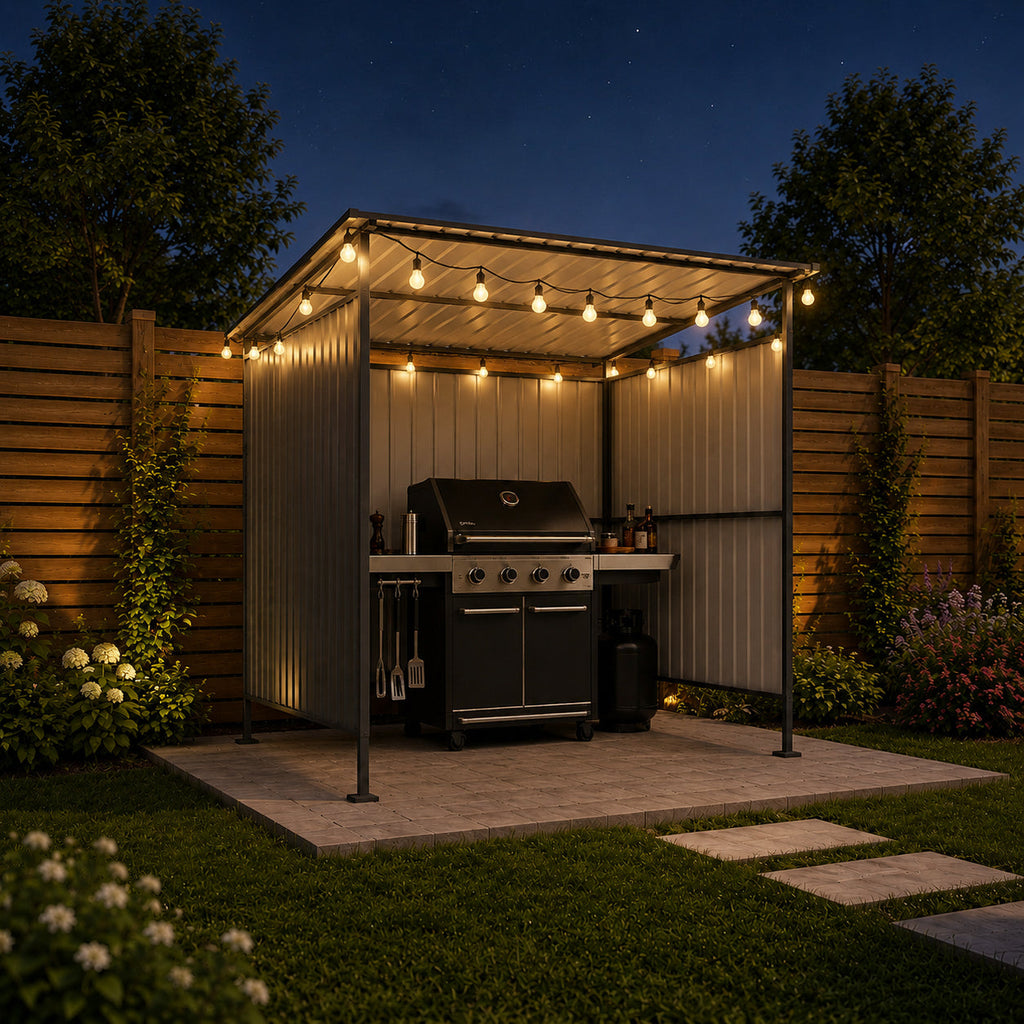 Metal Outdoor Pergola with Hardtop Roof - Weather-Resistant Dark Gray