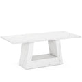 White Dining Table for 4–6 with Trapezoid Base - Faux Marble Finish