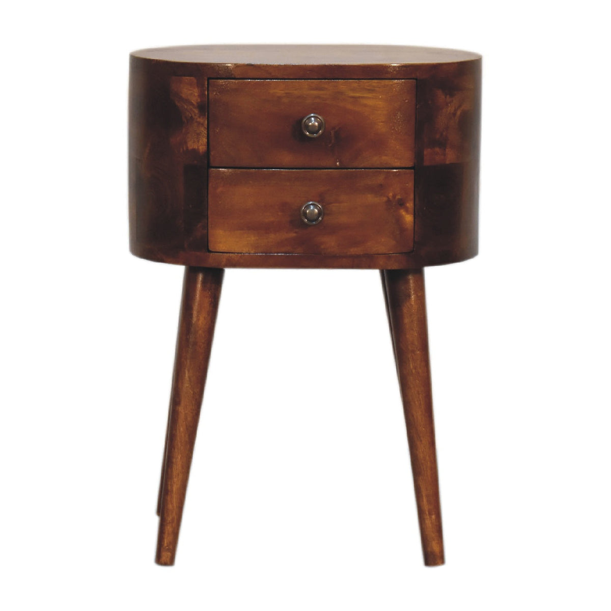 Solid Wood Mini Chestnut Nightstand with Rounded Design - 2 Drawers