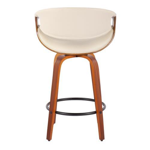 Mid Century Modern Counter Stools with Swivel and Tufted Upholstery - Beige or Pearl Silver