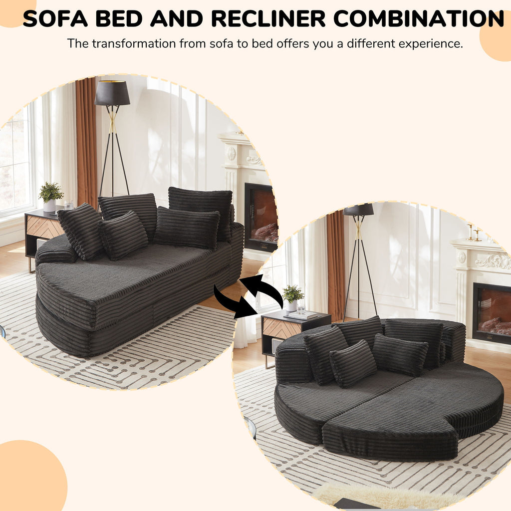 Semi Circular 2-in-1 Sofa Bed with Neck Pillow and Throw Pillows – Multiple Colors